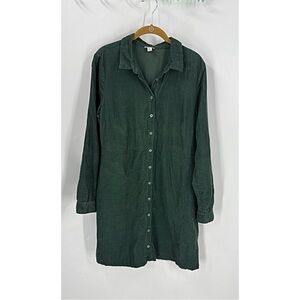 J. Crew factory 100% cotton lightweight corduroy Green Button-Up Dress 12